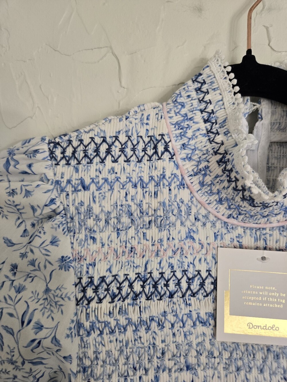 NWT Dondolo x Pencil + Paper Co Smocked Floral Blue White Cottagecore Dress, XS - Picture 6 of 13